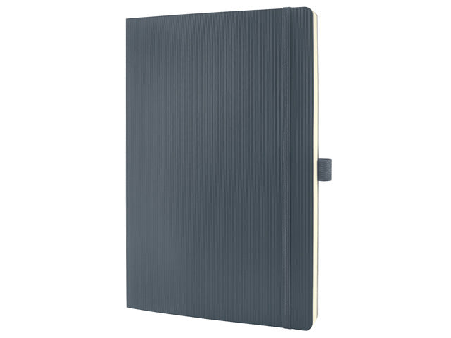 Notitieboek Conceptum Pure A4 donkergrijs 5mm ruit softcover. Nummerde pagina's, inhoudsopgave, sluiting dmv elastiek, lus voor pen, 2 leeslintjes. 194 pagina's 80 grams chamoiskleurig papier. PEFC-gecertificeerd.