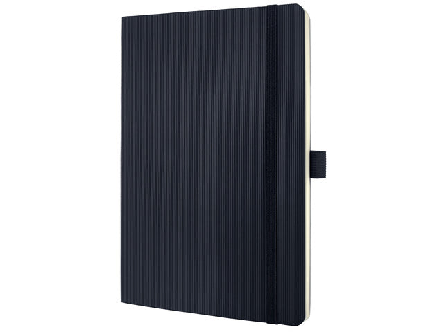 Notitieboek Conceptum Pure A5 zwart gelinieerd softcover. Nummerde pagina's, inhoudsopgave, sluiting dmv elastiek, lus voor pen, 2 leeslintjes. 194 pagina's 80 grams chamoiskleurig papier. PEFC-gecertificeerd.