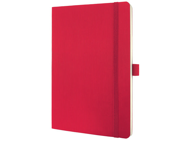 Notitieboek Conceptum Pure A5 rood gelinieerd softcover. Nummerde pagina's, inhoudsopgave, sluiting dmv elastiek, lus voor pen, 2 leeslintjes. 194 pagina's 80 grams chamoiskleurig papier. PEFC-gecertificeerd.