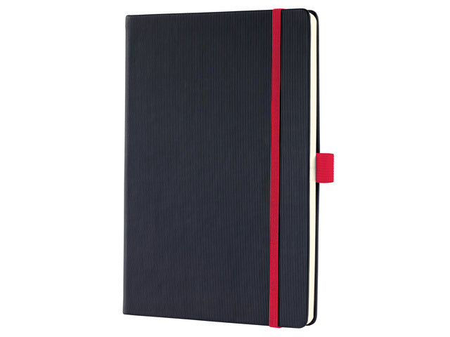 Notitieboek Conceptum RED Edition A5 zwart gelinieerd hardcover. Nummerde pagina's, inhoudsopgave, sluiting dmv elastiek, lus voor pen, 2 leeslintjes. 194 pagina's 80 grams chamoiskleurig papier. PEFC-gecertificeerd