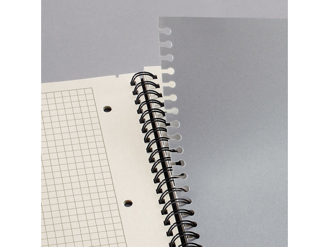 Notitieblok Conceptum met register spiraal zwart 5mm ruit hardcover. 160 pagina's 80 grams chamoiskleurig papier. Ontmoet snelzak. 4-voudige perforatie, kopregel voor datum. PEFC-gecertificeerd