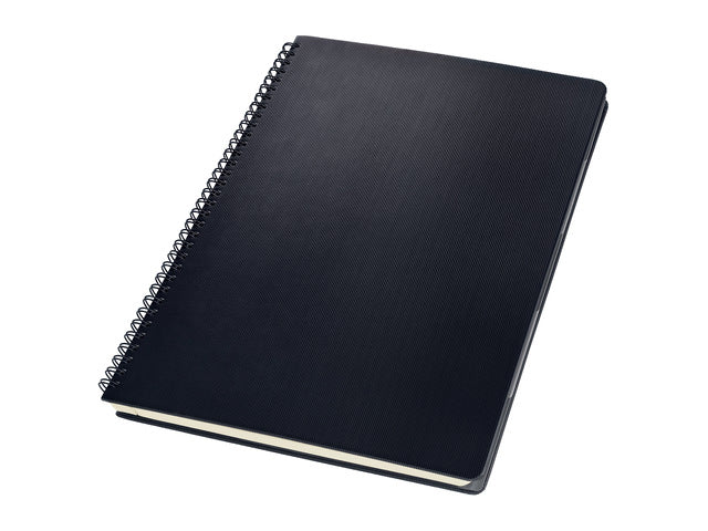 Notitieblok Conceptum mit Spiralbindung, schwarz, 5 mm, gebundenes Buch. 160 Seiten, 80 Gramm chamoiskleriges Papier. Mit Quickpocket. 4-Loch-Perforation, Datumsmarkierung. PEFC-zertifiziert
