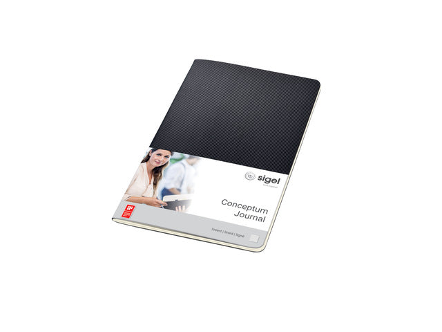 Notitieboek Conceptum A5 zwart gelinieerd softcover. 64 pagina's 80 grams chamoiskleurig papier. Ontmoet snelzak. 4-voudige perforatie, kopregel voor datum. PEFC-gecertificeerd.