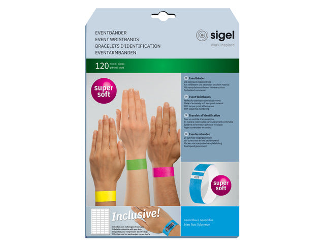 Evenementenbandjes Sigel super soft, 255x25mm 120 Stück neonblau