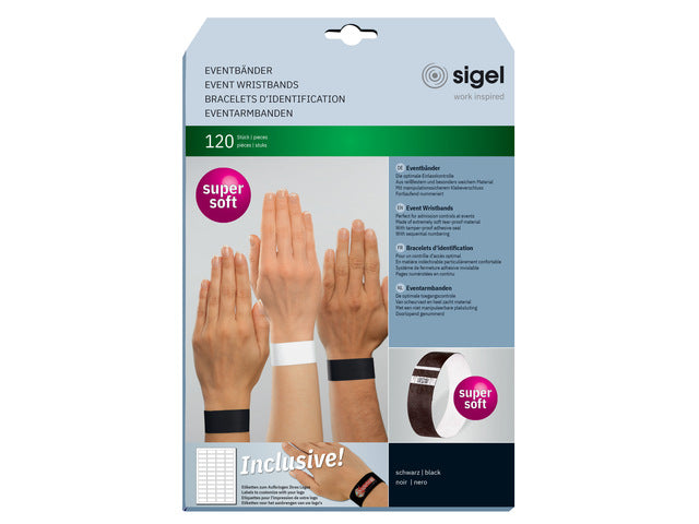Evenementenbandjes Sigel super soft, 255x25mm 120 Stück schwarz
