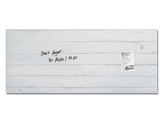 Glasmagneetbord Sigel mat WIT HOUT 1300x550x15mm 3 magn + bevestigingsmat.