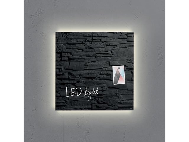Glasmagneetbord Sigel Artverum LED licht 480x480x15 leisteen