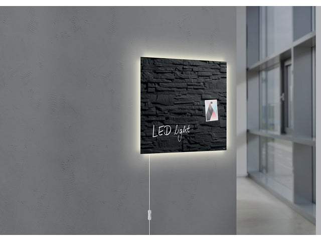 Glasmagneetbord Sigel Artverum LED licht 480x480x15 leisteen