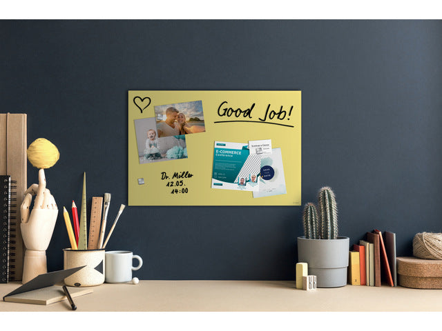 Glas-magneetbord Sigel Artverum mat pastelgeel. 600x400x15mm