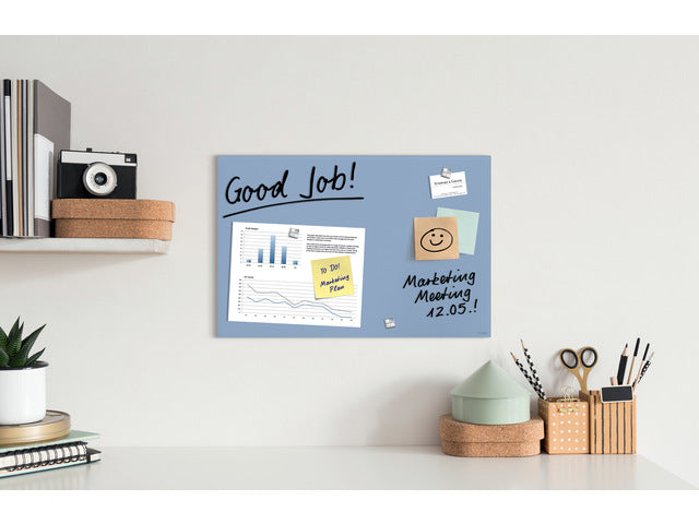 Glas-magneetbord Sigel Artverum mat pastelblauw. 600x400x15mm