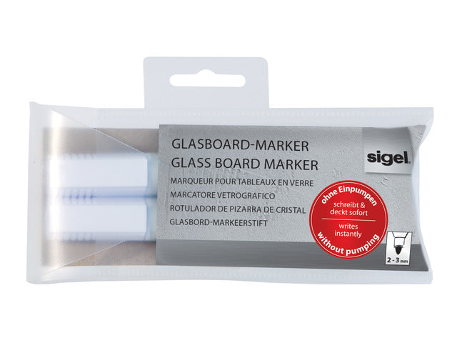 Glasboardmarker Sigel 2-3mm rund, 2 Stück im Etui weiß