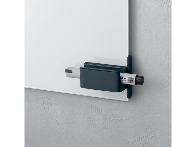 Stiftenhouder, antraciet, inclusief magnetische clip voor bevestiging aan het glas-magneetbord, kunststof, 75x37x35 mm, 1 st