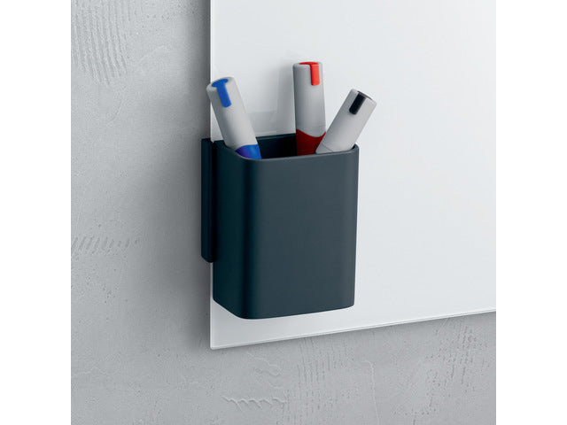 Stiftenkoker S, antraciet, inclusief magnetische clip voor bevestiging aan het glas-magneetbord, kunststof, 75x94x51 mm, 1 st
