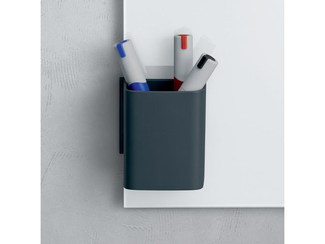 Stiftenkoker S, antraciet, inclusief magnetische clip voor bevestiging aan het glas-magneetbord, kunststof, 75x94x51 mm, 1 st