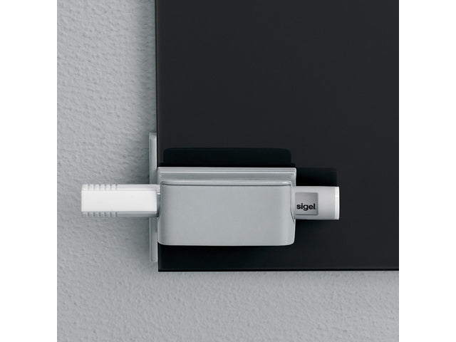 Stiftenhouder, lichtgrijs, inclusief magnetische clip voor bevestiging aan het glas-magneetbord, kunststof, 75x37x35 mm, 1 st