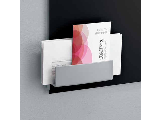 Opbergvak, lichtgrijs, inclusief magnetische clip voor bevestiging aan het glas-magneetbord, kunststof, 160x54x43 mm, 1 st
