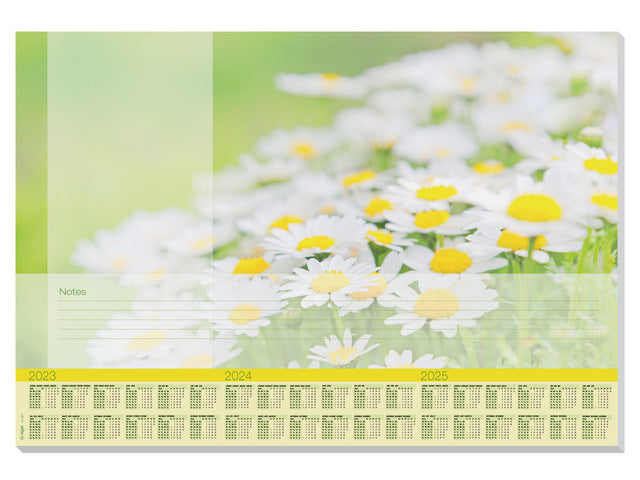 Sigel Designonderlegger Lovely Daisies 59,5x41cm, 80 grams papier, 30 vel, 3-jaars kalender, 4 talig. Kalender 2023/24/25.