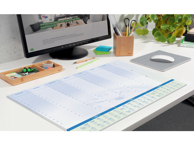 Bureauonderlegger Sigel Time 59,5x41cm, 80 grams papier, 30 vel, 3-jaars kalender. Kalender 2023/24/25.