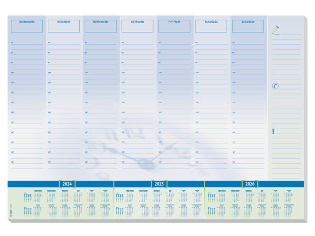 Bureauonderlegger Sigel Time 59,5x41cm, 80 grams papier, 30 vel, 3-jaars kalender. Kalender 2023/24/25.