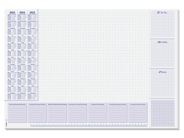 Bureauonderlegger Sigel LiLac 59,5x41cm, 80 grams papier, 30 vel, 3-jaars kalender. Kalender 2023/24/25.