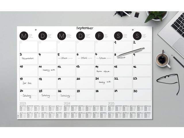 Bureauonderlegger en wand kalender Sigel met ophang mogelijkheid, 59,5x41cm, 120 grams papier, 12 vel, 3-jaars kalender 23/24/25