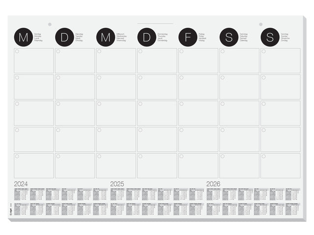 Bureauonderlegger en wand kalender Sigel met ophang mogelijkheid, 59,5x41cm, 120 grams papier, 12 vel, 3-jaars kalender 23/24/25