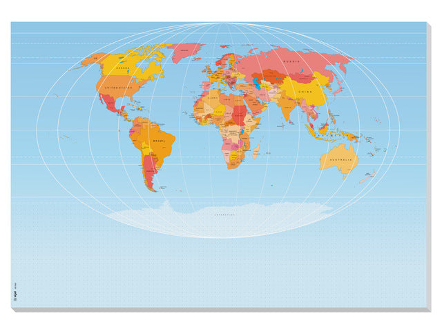 Bureauonderlegger Sigel wereldkaart, 59,5x41cm, 80 grams papier, 30 vel, ongedateerd, Engels talig