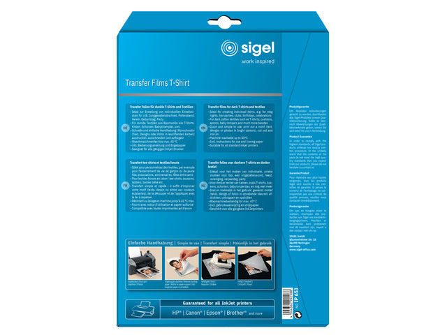 Inkjetfolie Sigel A4 Transfer blanco 6 stuks voor donkere kleding/textiel