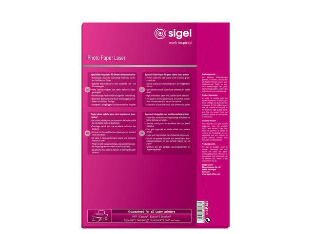 Fotopapier Sigel kleurenlaser A4 hoogwit glans 135g 100 vel