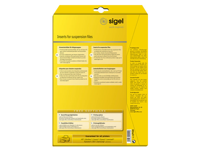 Insteeklabels Sigel voor hangkaarten. 156 stuks. 60x21mm.
