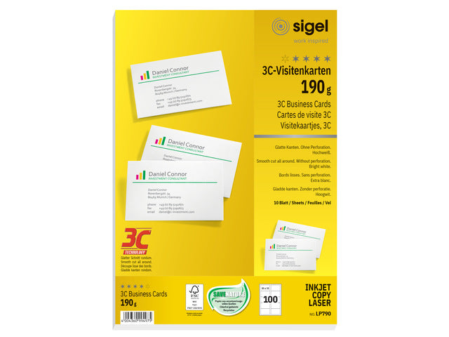 Visitekaartjes Sigel 3C 190g wit 100 stuks