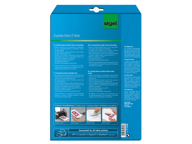 Inkjetfolie Sigel A4 Transfer blanco 6 stuks voor lichte kleding/textiel +6 gratis