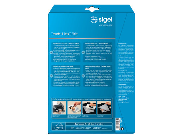 Inkjetfolie Sigel A4 Transfer blanco 6 stuks voor donkere kleding/textiel +6 gratis