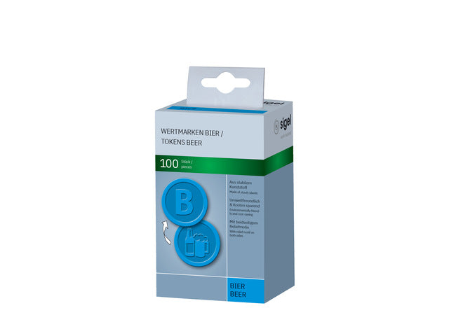 Waardemunten Sigel kunststof 100 stuks 25mm bier blauw