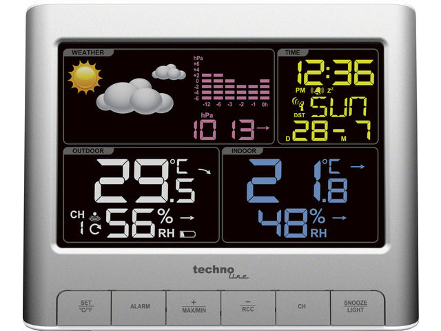 Wetterstation Technoline WS 6449 159x130x43mm Silber mit 1 Bausensor 30m