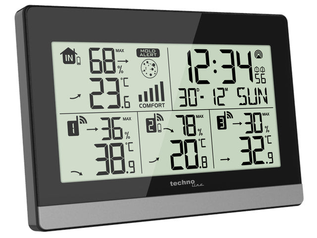 Weerstation Technoline WS 7065 144x96x38mm zwart/zilver met 3 buitensensoren 30m
