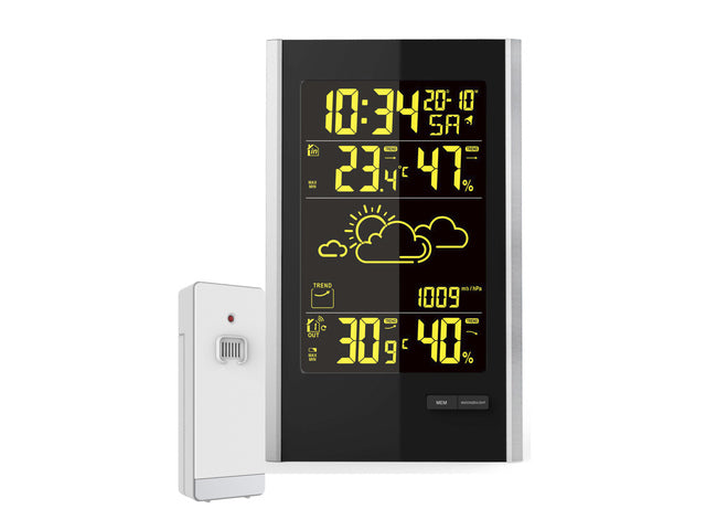 Wetterstation Technoline WS 9060 113x186x47mm schwarz/silber mit 1 Bausensor 30m und eingebauter Hintergrundbeleuchtung
