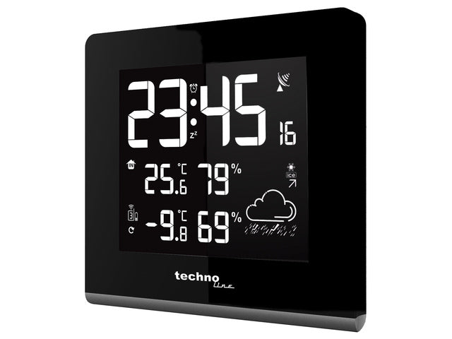 Wetterstation Technoline WS 9065 165x170x26mm schwarz/silber mit 1 Bausensor 30m und eingebauter Hintergrundbeleuchtung