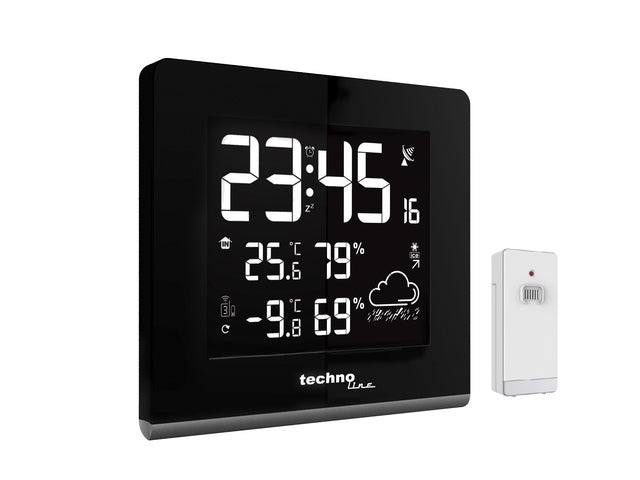 Wetterstation Technoline WS 9065 165x170x26mm schwarz/silber mit 1 Bausensor 30m und eingebauter Hintergrundbeleuchtung