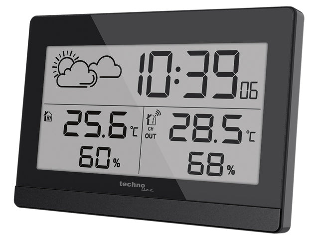 Wetterstation Technoline WS 9252 140x100x47mm schwarz mit 1 Gebäudesensor 50m