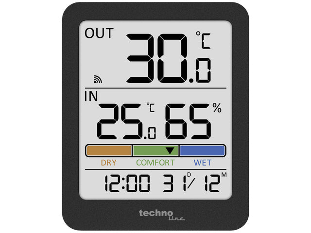 Thermometer Technoline WS 9488 81x98x22mm anthrazit mit 1 Bausensor 30m