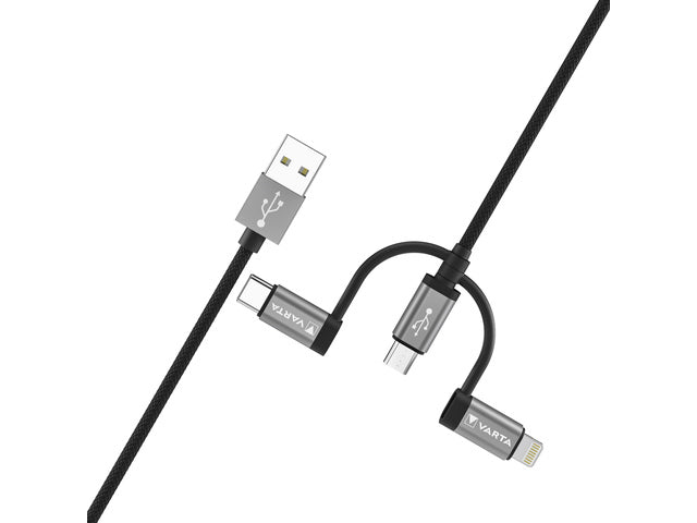 Oplaadkabel Varta 3 in 1 USB A naar USB C, bliksem en micro