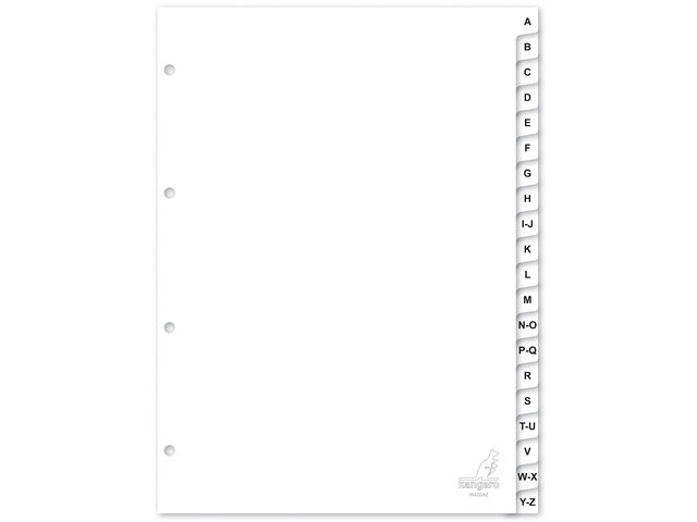 Tabblad Kangaro A4 letters PP 120 micron wit 4-gaats 20-delig AZ