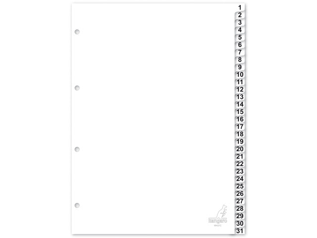 Tabblad Kangaro A4 cijfers PP 120 micron wit 4-gaats 31-delig